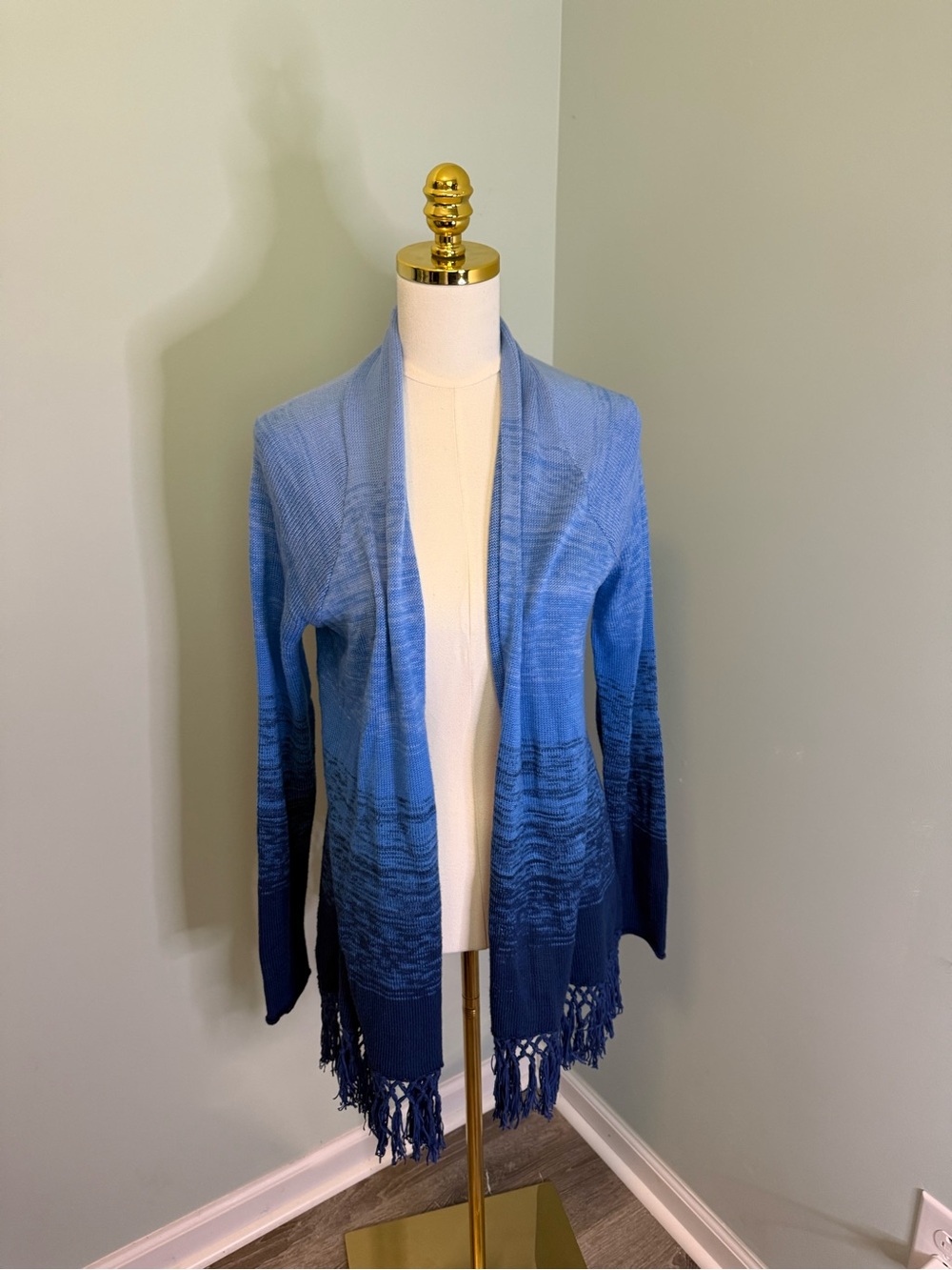 Lilly Pulitzer Blue Ombre Fringe‎ Open Front Cardigan Sweater Womens Medium